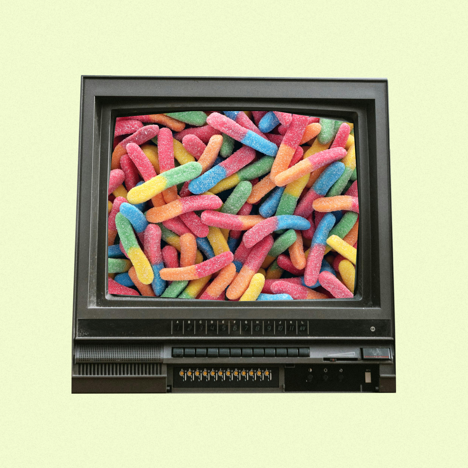 Food and beverage marketing on a television.