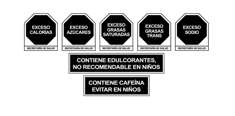 Example of octagonal front-of-package warning labels in Mexico.