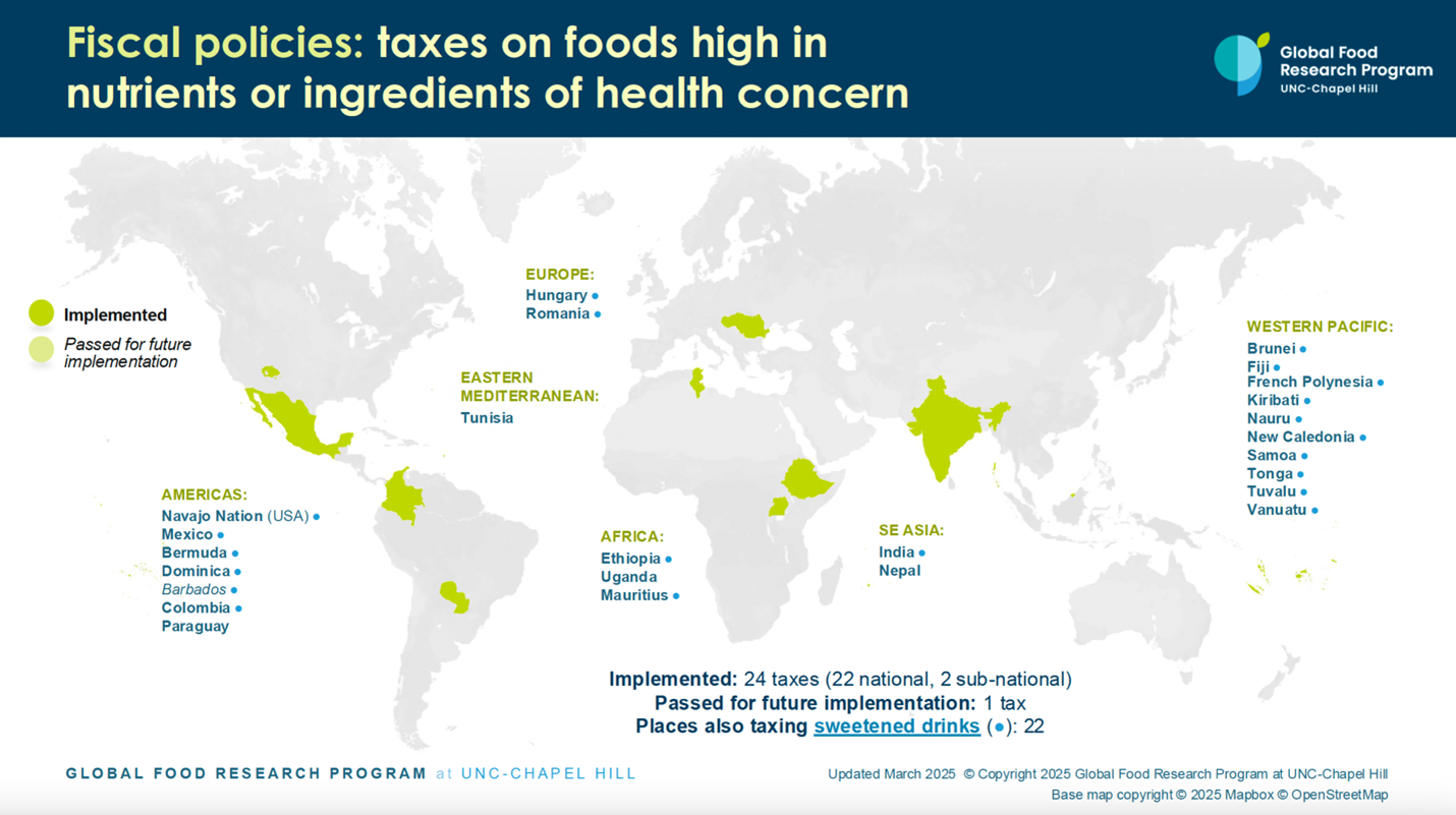 Map with taxes on unhealthy foods